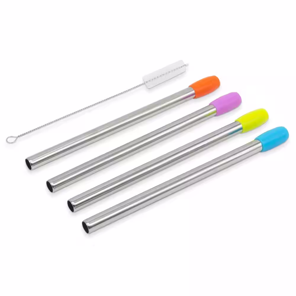 Cook Pro 10 -Pieces Jumbo Disposable Stainless Steel Straws Set with Cleaning Brushes