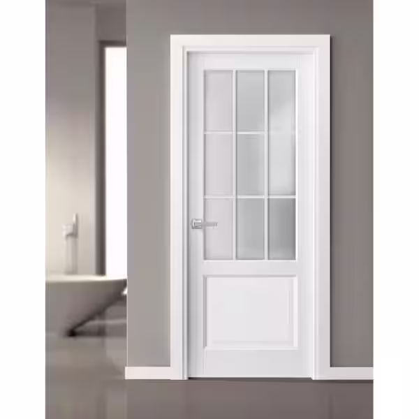 Sartodoors 3309 24 in. x 84 in. Single Panel No Bore Frosted Glass White Finished Pine Wood Interior Door Slab