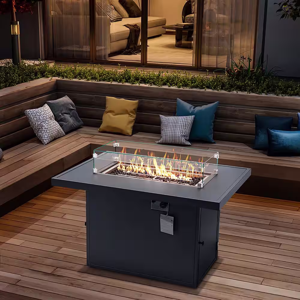 Sireck Gray Rectangle Tempered Glass Aluminum 304 Stainless Steel Fire Pit Table