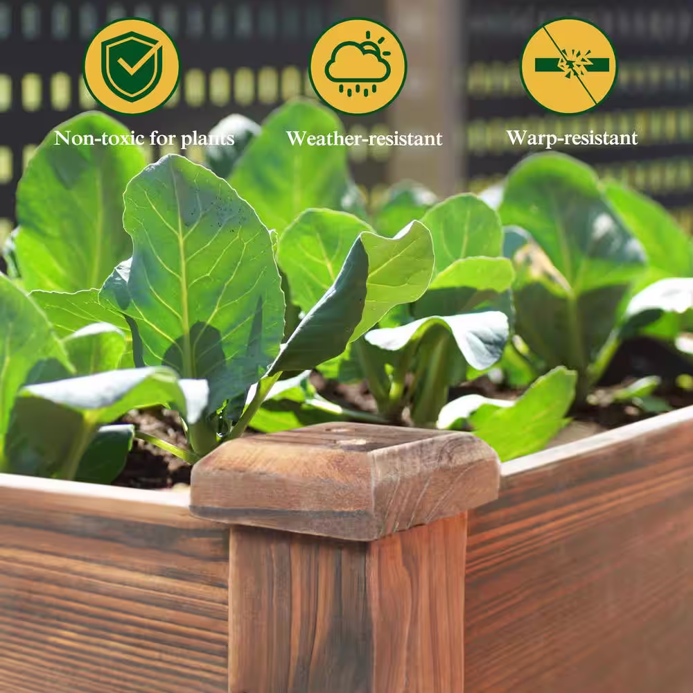 None 47 in. x 23 in. x 33 in. Brown Wooden Raised Garden Bed with Lockable Wheels and Liner