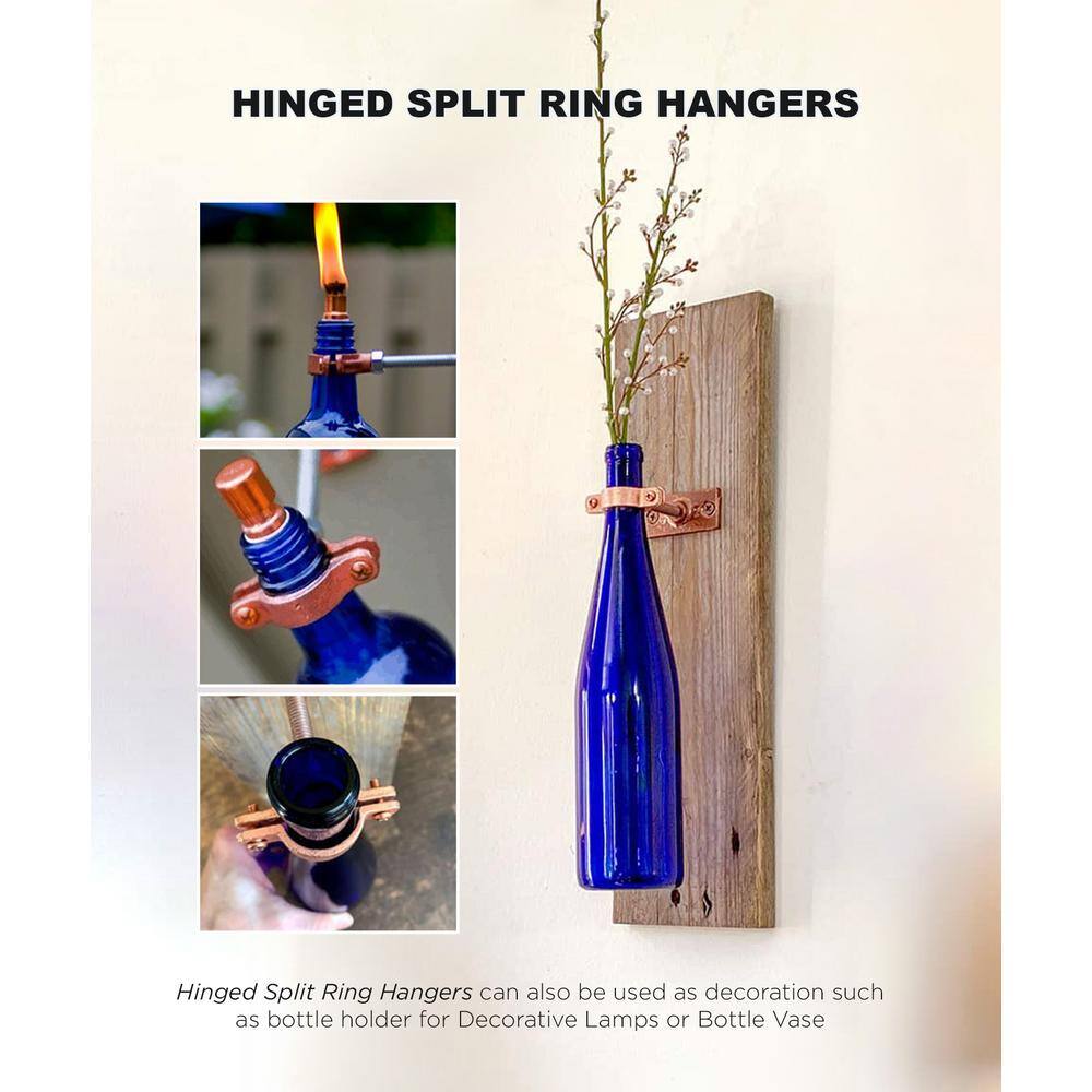 The Plumber's Choice 2 in. Hinged Split Ring Pipe Hanger, Copper Epoxy Coated Clamp with 3/8 in. Rod Fitting, for Hanging Tubing (5-Pack)