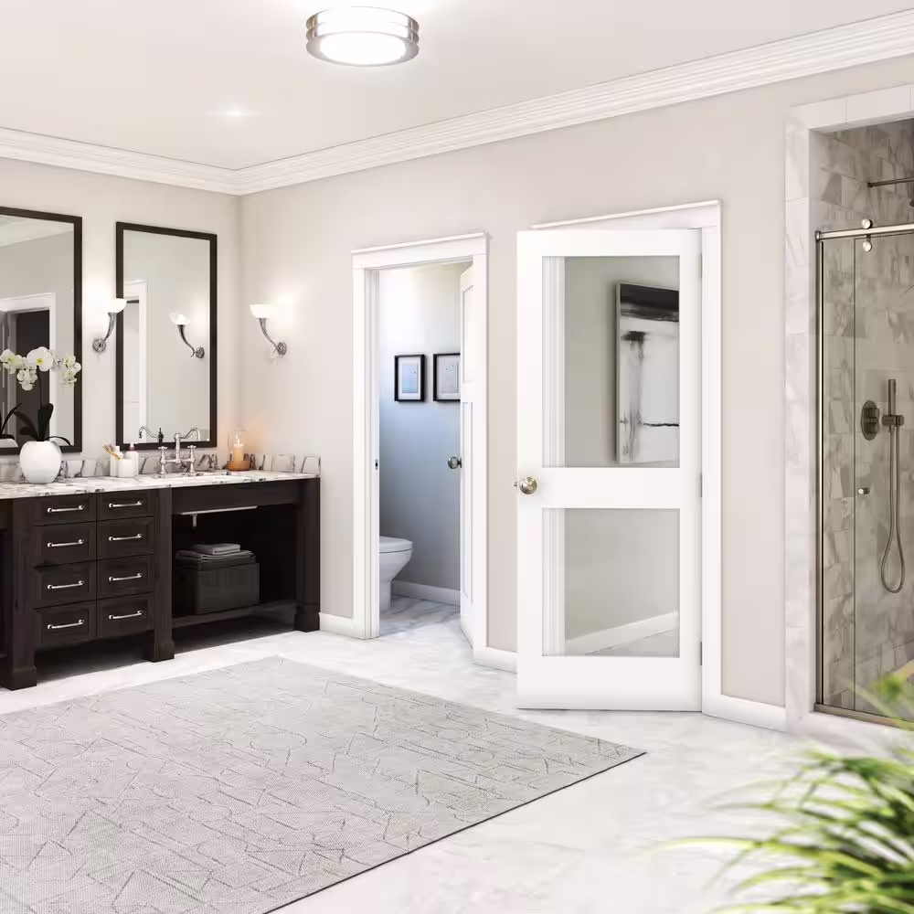 eightdoors 36 in. x 80 in. x 1-3/8 in. 2-Lite Solid Core Clear Glass Shaker White Primed Wood Interior Door Slab
