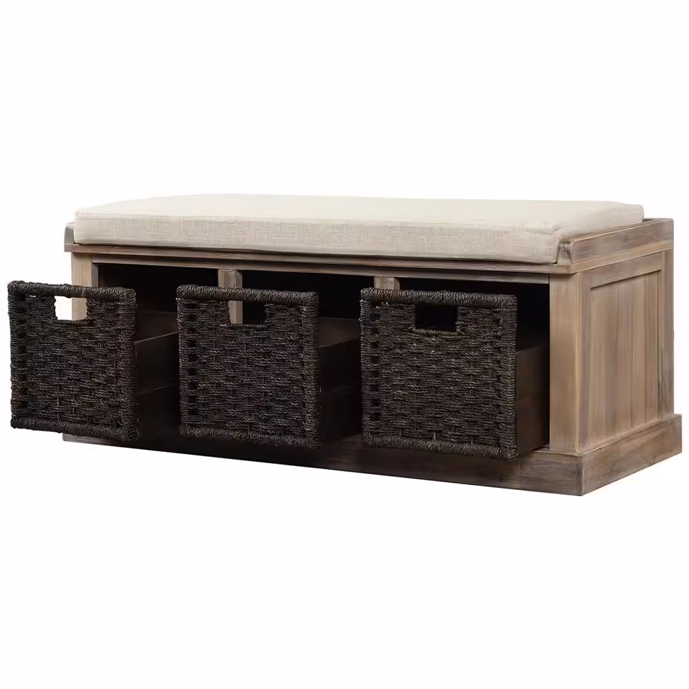 ZIRUWU 17.00 in. H x 15.70 in. W White Washed Wood Shoe Storage Bench