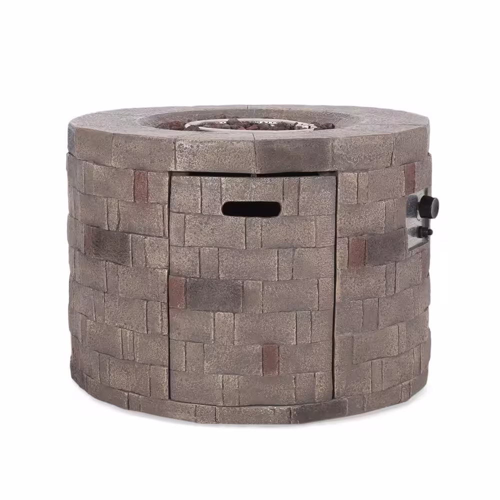 Noble House Cameron 32 in. x 23 in. Circular Concrete Propane Fire Pit in Brown