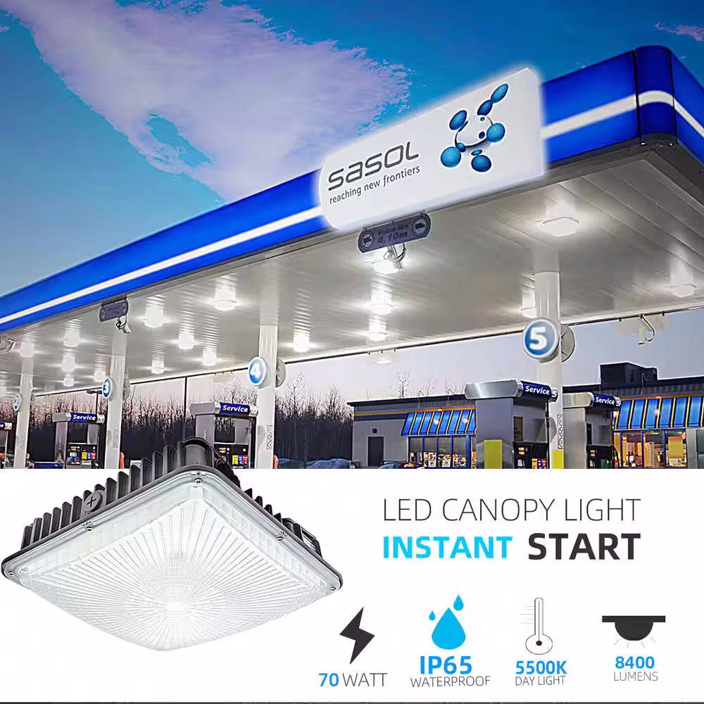 None 300-Watt Equivalent Integrated LED Black Outdoor Security Light, 8400 Lumens, Canopy Light Area Light 5500k