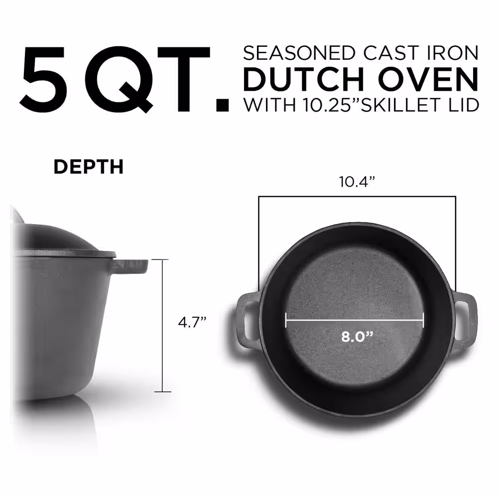Commercial CHEF Pre-Seasoned 5 Qt. Cast Iron Dutch Oven