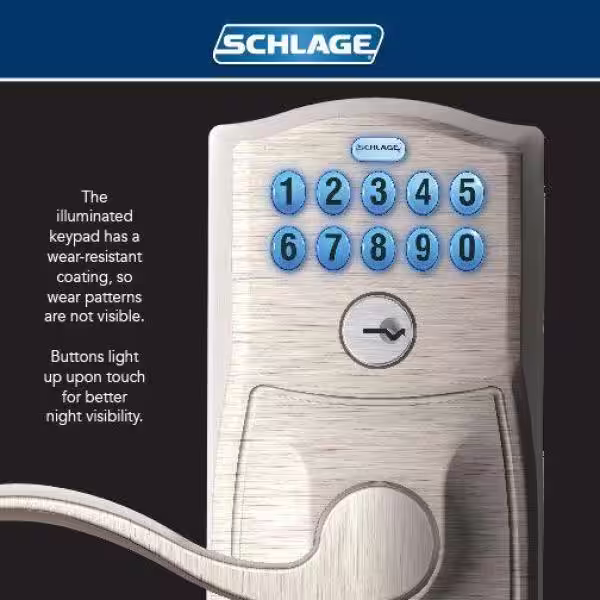 Schlage Plymouth Satin Chrome Electronic Keypad Door Lock with Elan Handle and Flex Lock