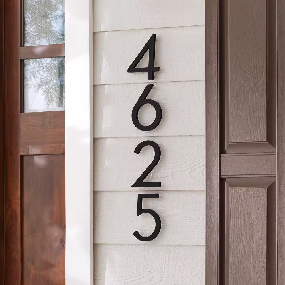 Everbilt 8 in. Matte Black Aluminum Floating or Flat Modern House Number 4