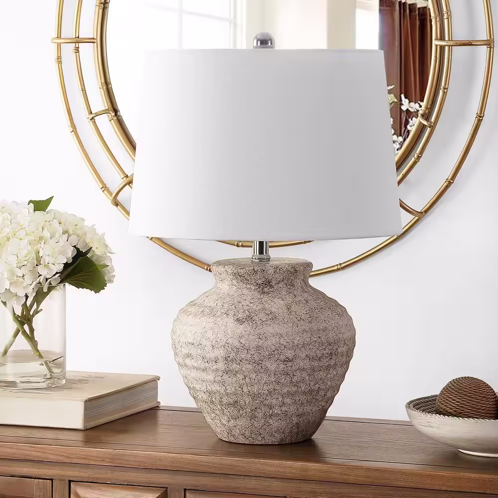 Safavieh Ledger 22. 5 in. Light Gray Table Lamp with White Shade