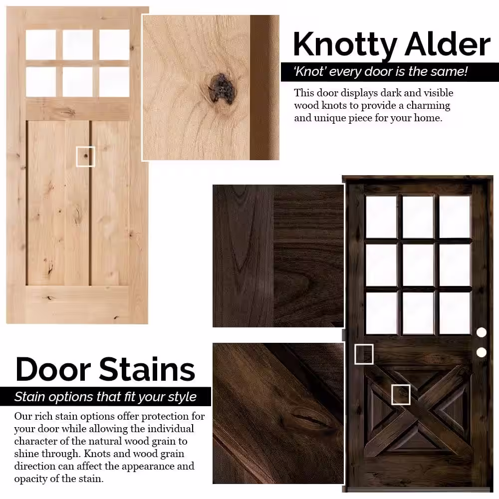 Krosswood Doors 24 in. x 80 in. Knotty Alder Left-Handed 10-Lite Clear Glass Red Chestnut Stain Wood Single Prehung Interior Door