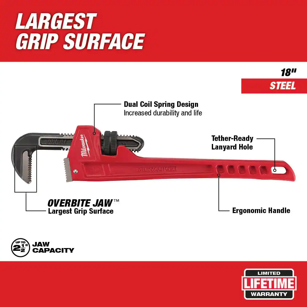 Milwaukee 18 in. Steel Pipe Wrench