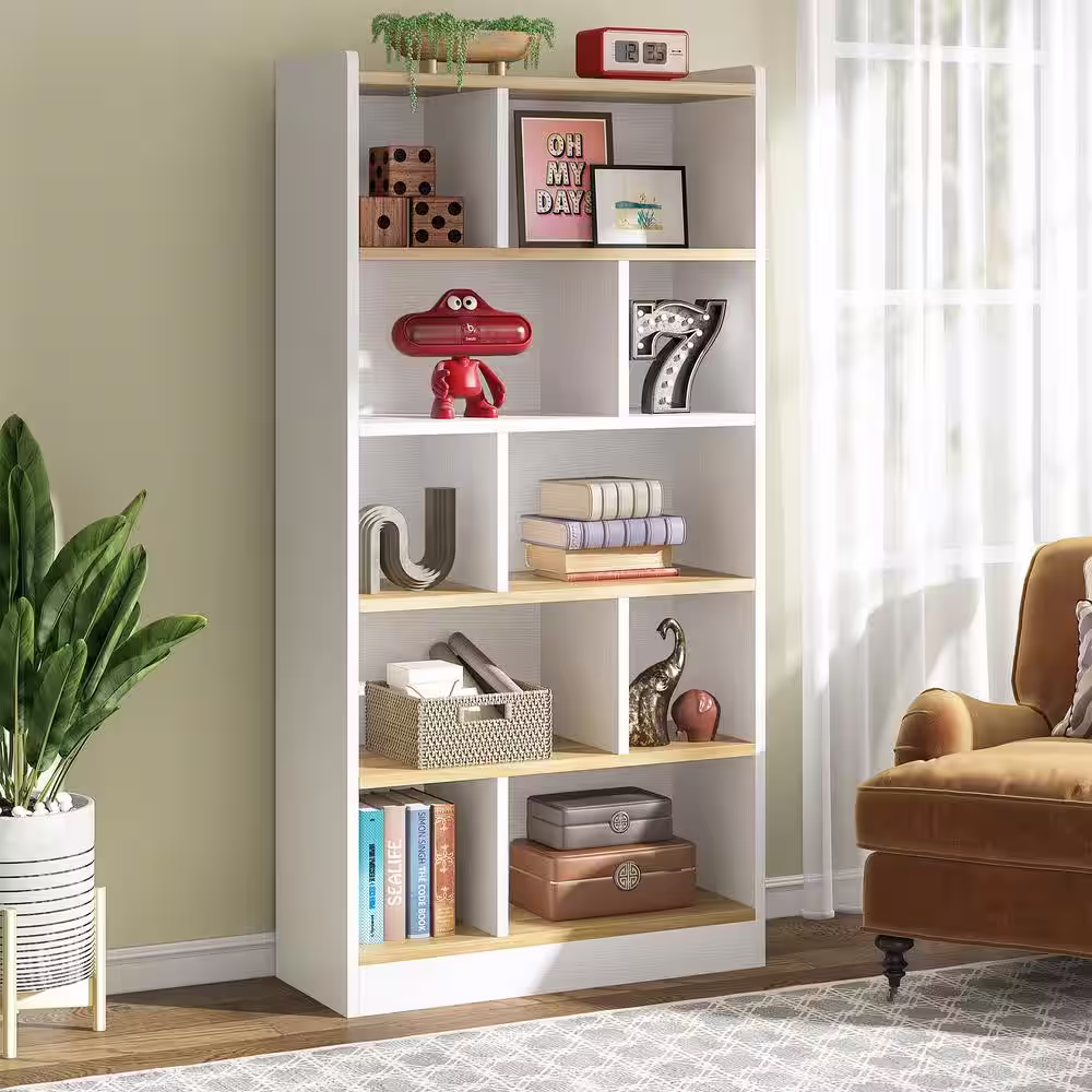 None Eulas 36 in. Wide White 6 Shelf Bookcase Modern Tall Cube Bookshelf Large Open Display Shelves for Living Room