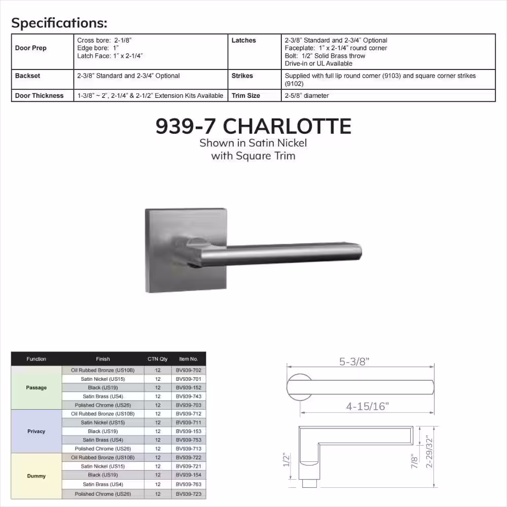 None Bravura Charlotte 939-7 Privacy (Bed/Bath) Lever Oil Rubbed Bronze w/ square trim