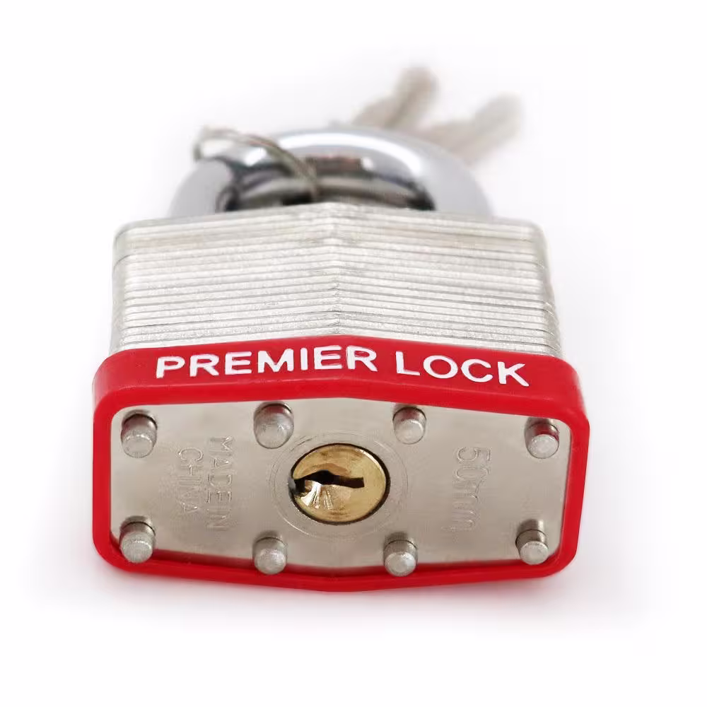 Premier Lock 2 in. Nickel Plated Laminated Steel Keyed Padlock with Vinyl Bumper and 48 Keys Total, (24-Pack, Keyed Alike)