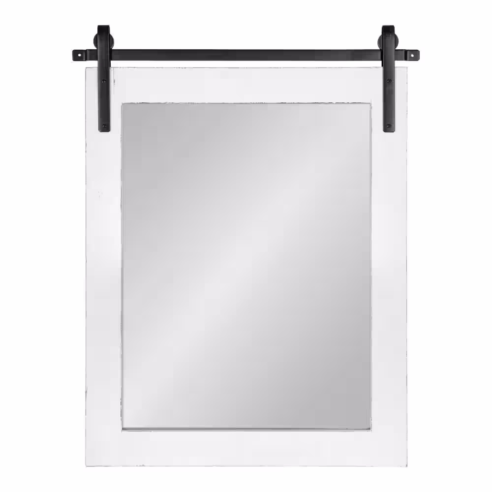 Kate and Laurel Cates 30 in. x 22 in. Rustic Rectangle Framed Decorative Mirror Farmhouse White Wood