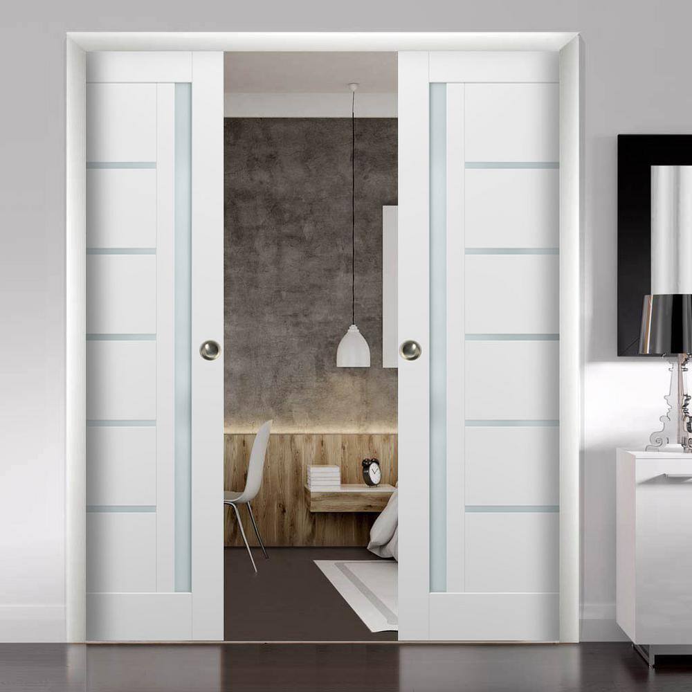 Sartodoors 4088 24 in. x 80 in. Single Panel No Bore MDF 1/4 Lite Frosted Glass White Finished Pine Wood Interior Door Slab