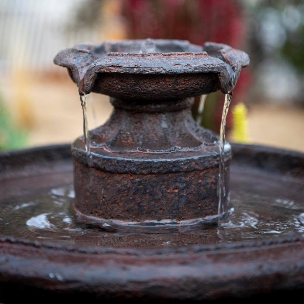 XBRAND 28 in. Solar 1-Tier Water Fountain, Outdoor Birdbath, Brown Resin w/Solar Panel, Solar Pump for Home Garden Yard Decor