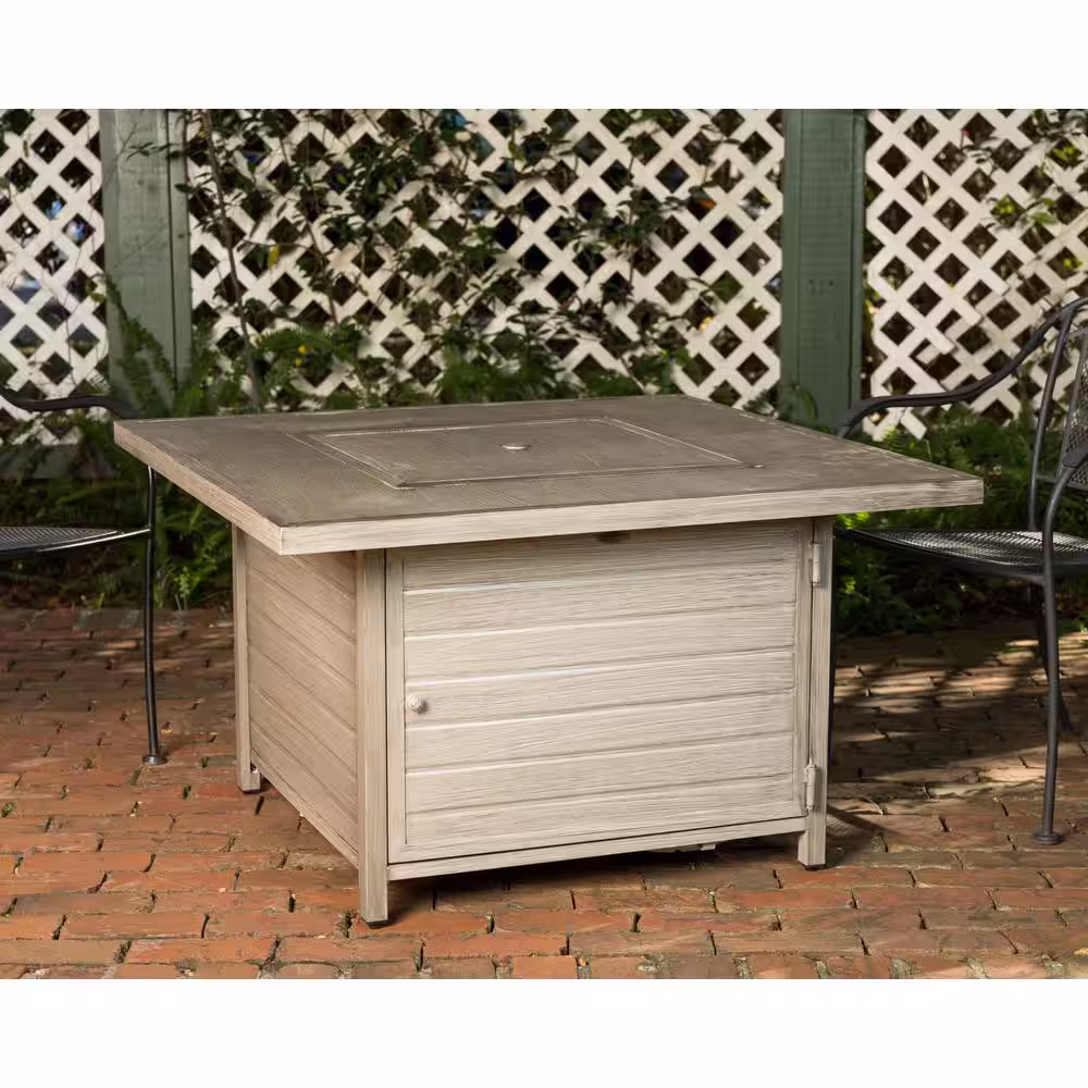 Fire Sense Langhorne 40 in. x 24 in. Square Aluminum Propane Fire Pit Table in Barnwood
