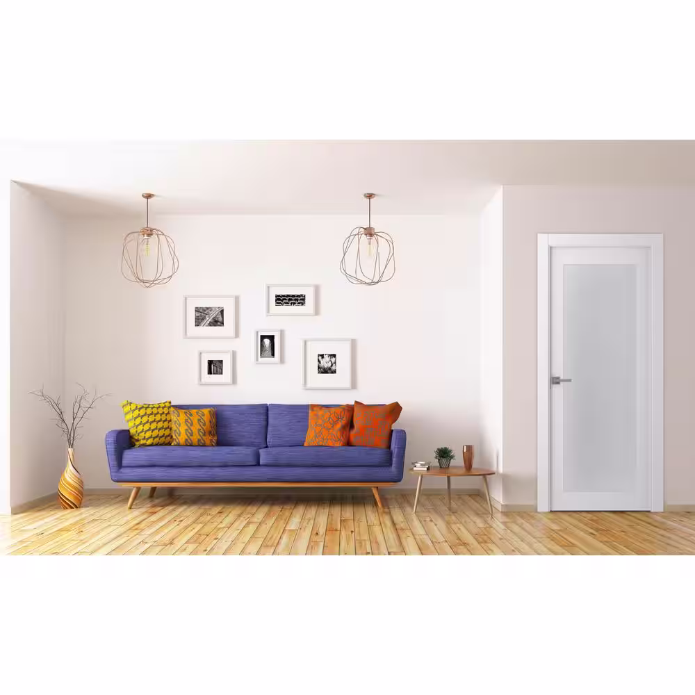 Belldinni Paola 30 in. x 80 in. Right-Handed 1-Lite Frosted Glass Solid Core Bianco Noble Wood Single Prehung Interior Door