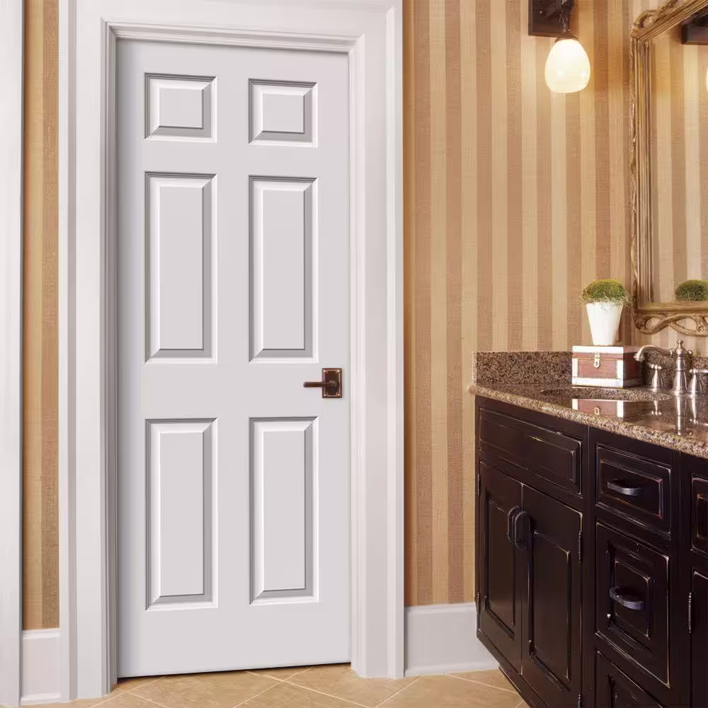 JELD-WEN Woodgrain 6-Panel Solid Core Primed Molded Composite Single Prehung Interior Door with Flat Jamb