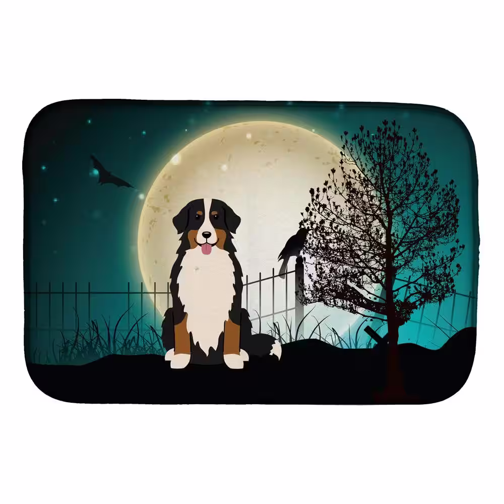 Caroline's Treasures 14 in. x 21 in. Multi-Color Halloween Scary Bernese Mountain Dog Dish Drying Mat