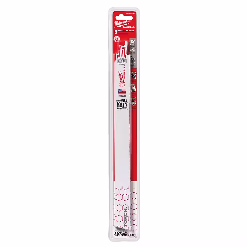 Milwaukee 12 in. 18 TPI TORCH Medium Metal Cutting SAWZALL Reciprocating Saw Blades (5-Pack)