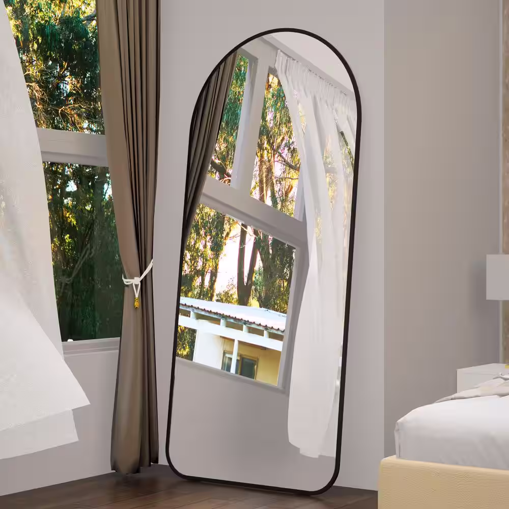 None 32 in. W x 71 in. H Rectangle Frameless Arch Full Length Mirror, Large Standing Mirror Living Room Dressing Mirror