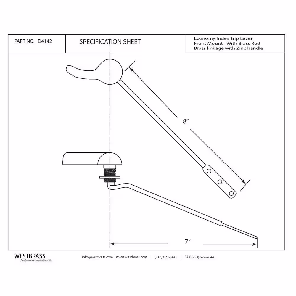 Westbrass Front Mount Toilet Tank Trip Lever with Brass Rod in Satin Nickel