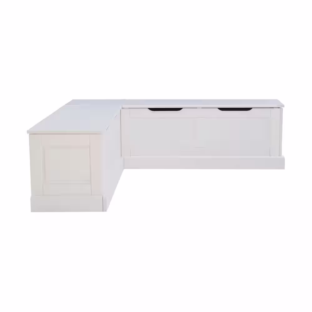 Linon Home Decor Rockhill White Breakfast Dining Bench Backless Nook w Apple Green 5 piece Cushion Set 62.4 in. W