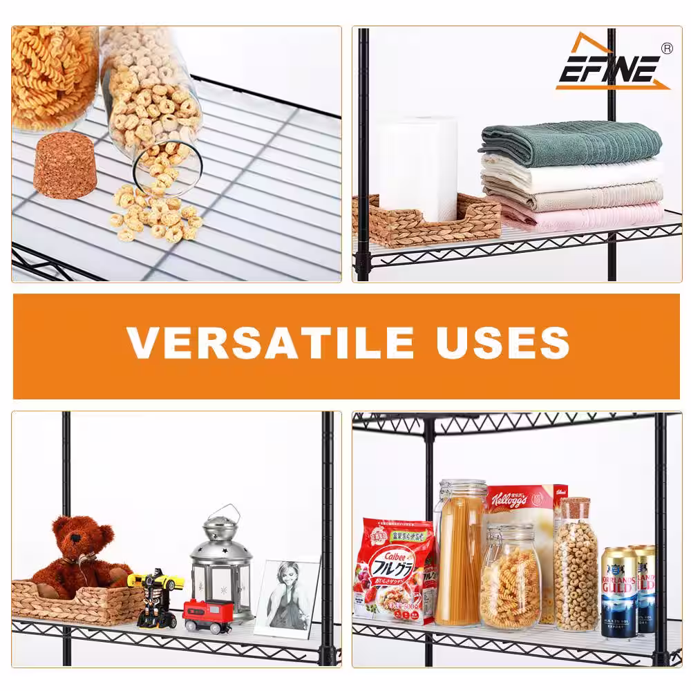 EFINE Black 4-Tier Rolling Heavy Duty Metal Wire Storage Shelving Unit Casters 1 in. Pole (36 in. W x 57.7 in. H x 14 in. D)