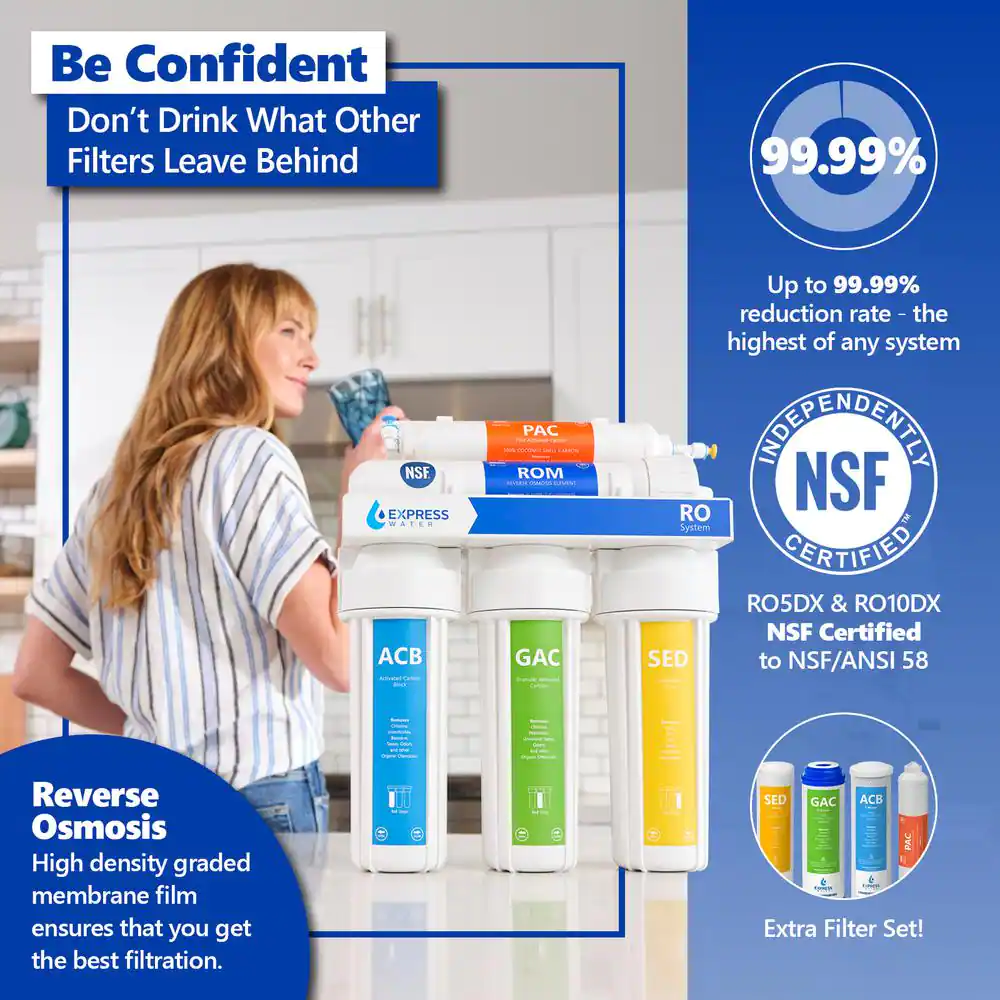 Express Water Reverse Osmosis 5 Stage Water Filtration System - NSF Certified - Faucet, Tank and 4 Filters - 50 GPD
