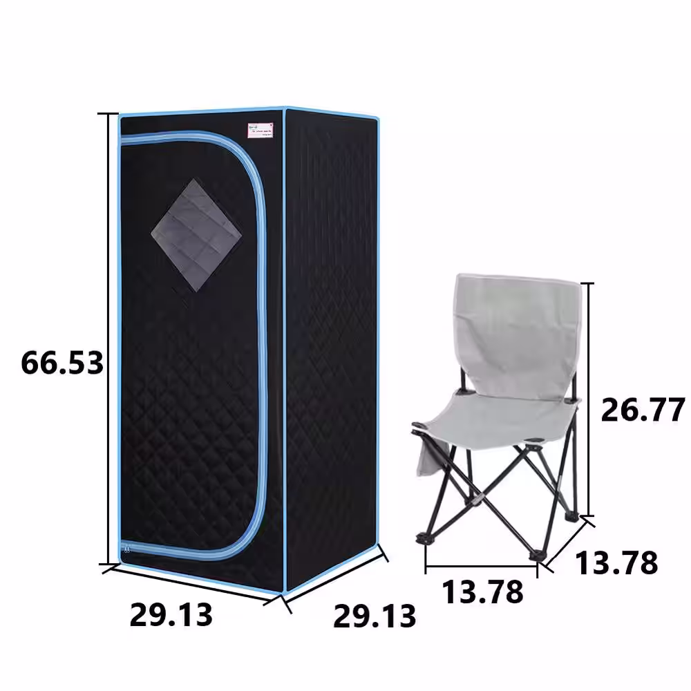 Tidoin 1-Person Black Steam Sauna with Sauna Tent, Remote Controller, Steam Generator, Mat Board and Foldable Chair