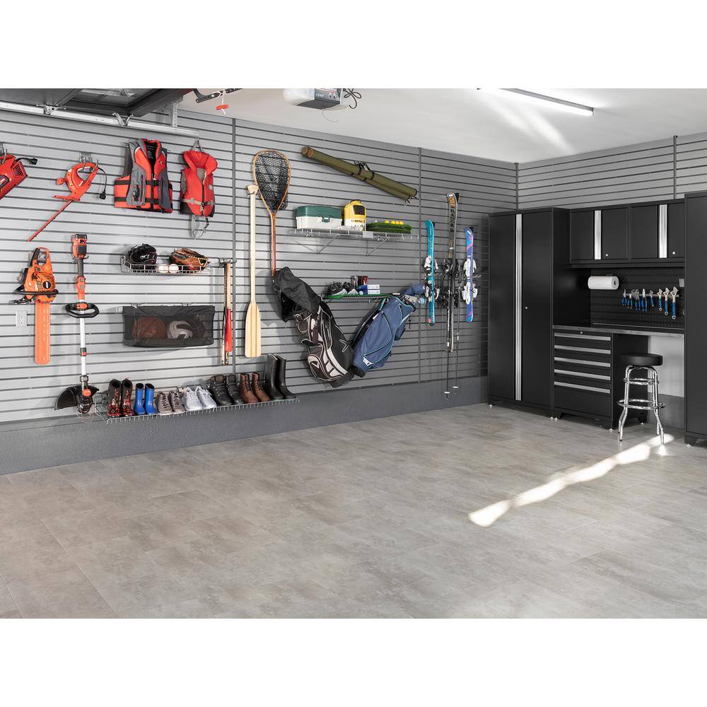 NewAge Products 143.5 in. H x 160 in. W PVC Slat Wall Panel Set in Silver with 40-Piece Accessory Kit (180 sq. ft.)