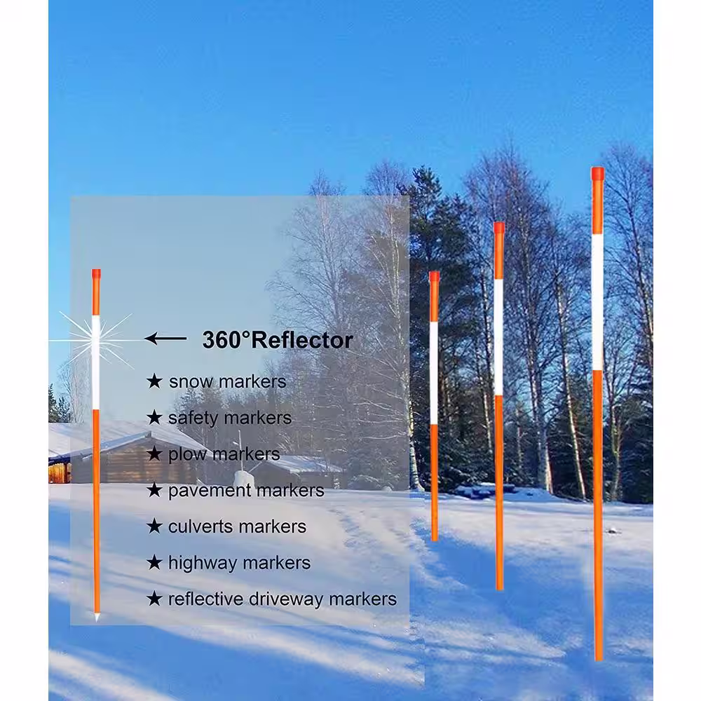None 48 in. Reflective Hollow Driveway Markers Orange 20-Pack 5/16 in. Dia Snow Markers Snow Stakes