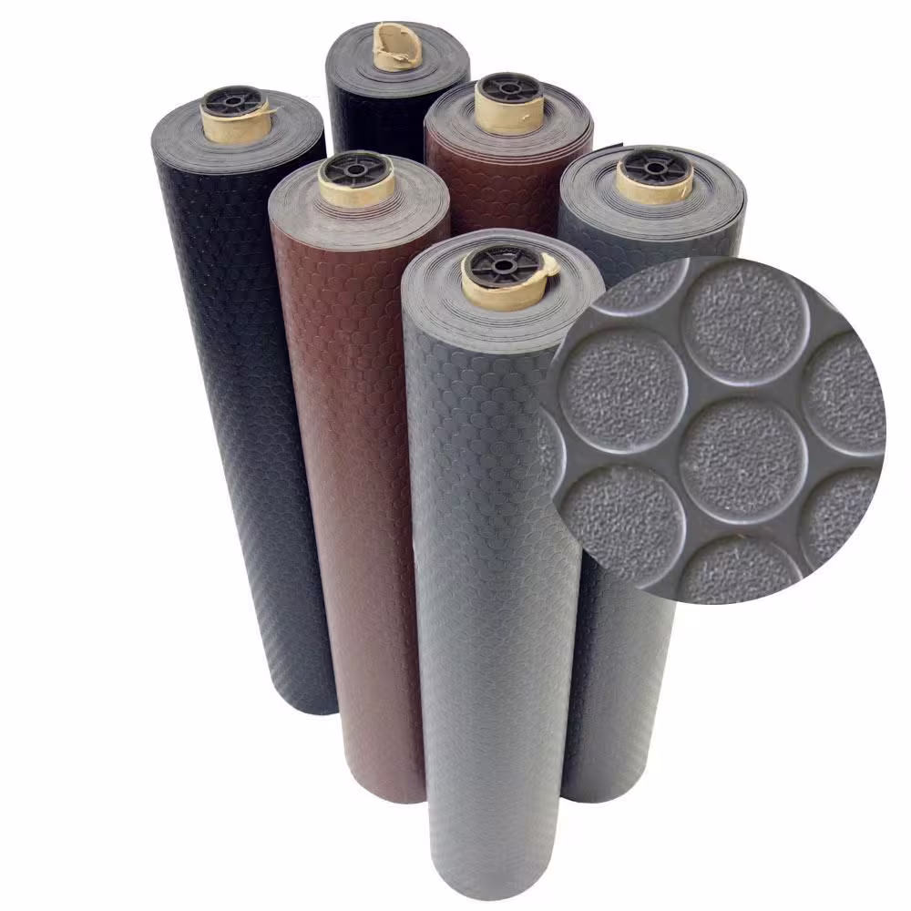 Rubber-Cal Coin Grip 4 ft. x 4 ft. Black Commercial Grade PVC Flooring