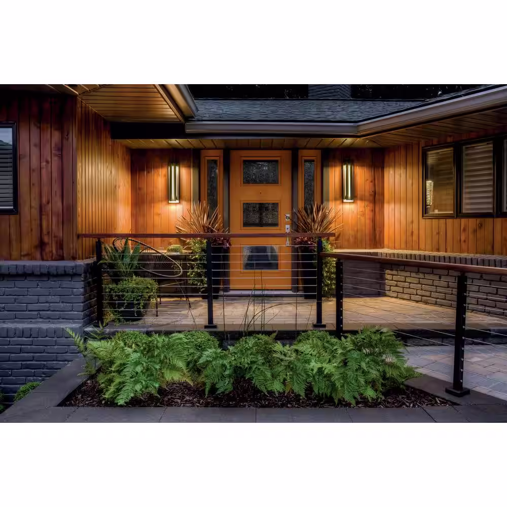 KICHLER River Path 23 in. 1-Light Textured Black Outdoor Hardwired Wall Lantern Sconce with Integrated LED (1-Pack)
