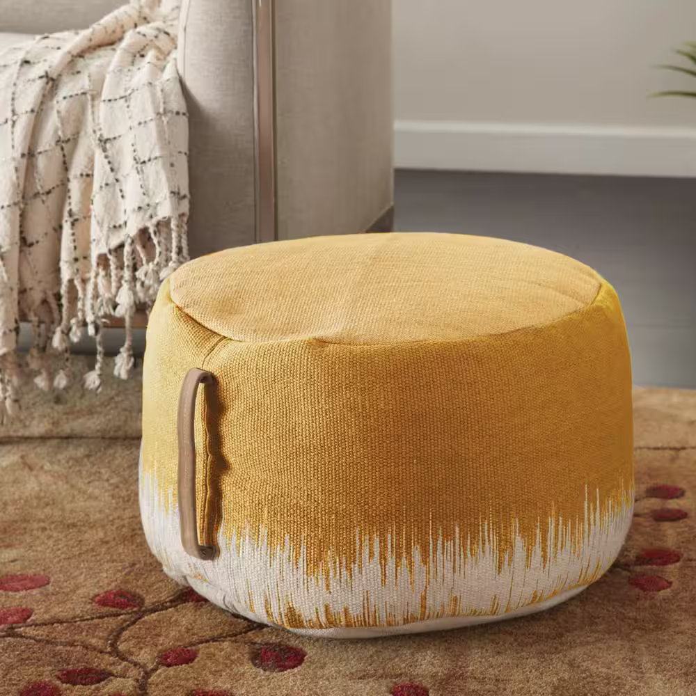 Mina Victory Lifestyles 20 in. x 20 in. x 12 in. Abstract Jute Round Pouf
