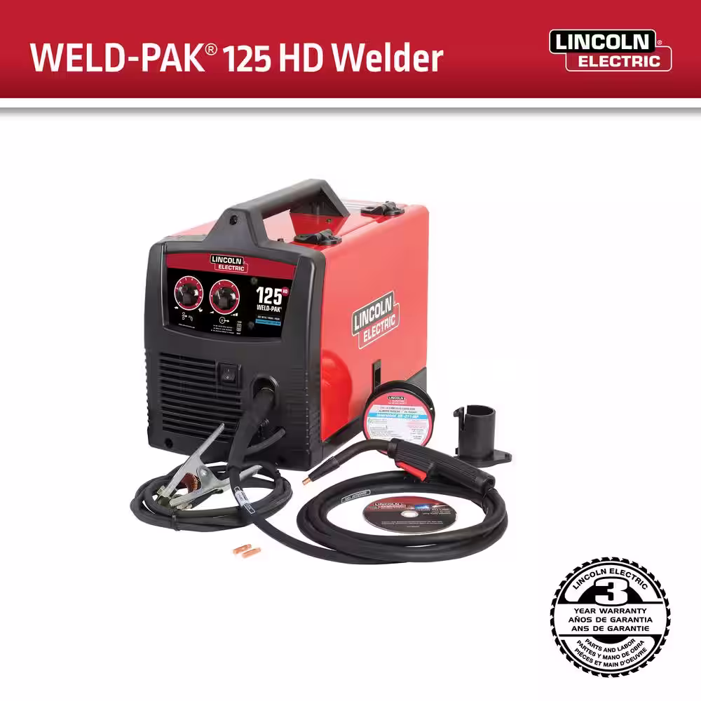 Lincoln Electric 125 Amp 115-Volt Weld-Pak 125 HD Flux-Cored Wire Welder with .035 in. Flux-Core Welding Wire (1 lb. Spool)