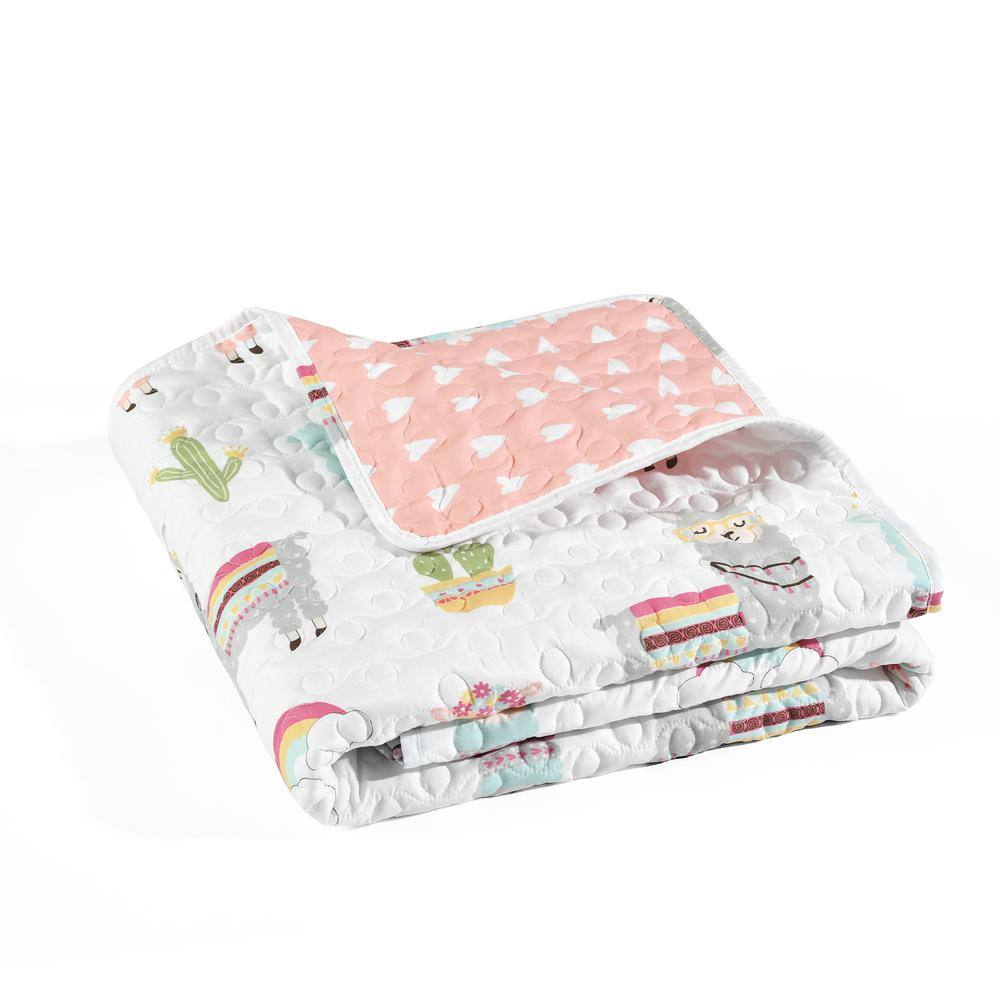 Lush Decor Make A Wish 50 in. x 60 in. White/Blush Single Southwest Llama Cactus Throw