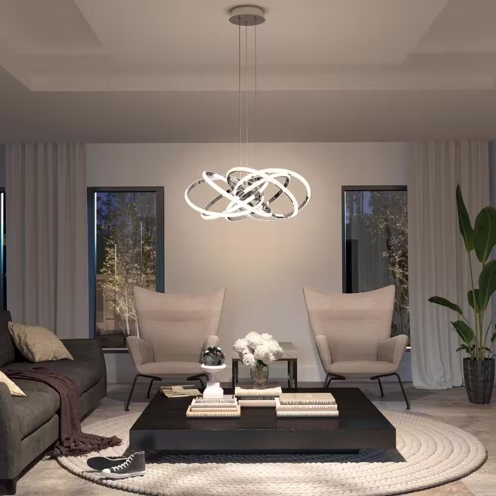 Artika Maelstrom 25-Watt 1 Light Chrome Modern 5 CCT Integrated LED Pendant Light Fixture for Dining Room or Kitchen