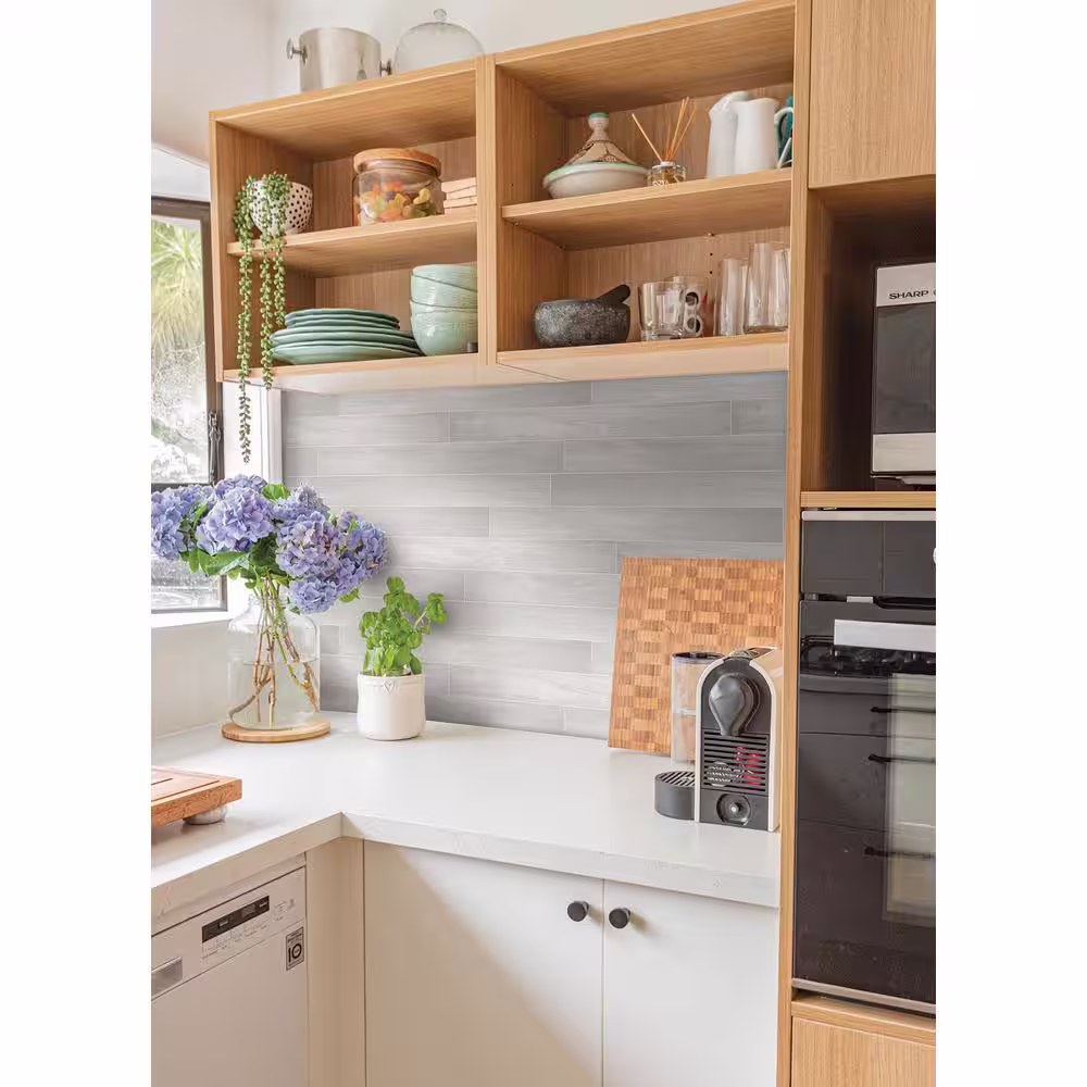 InHome Off-White Porcelain Planks Peel and Stick Rolled Backsplash