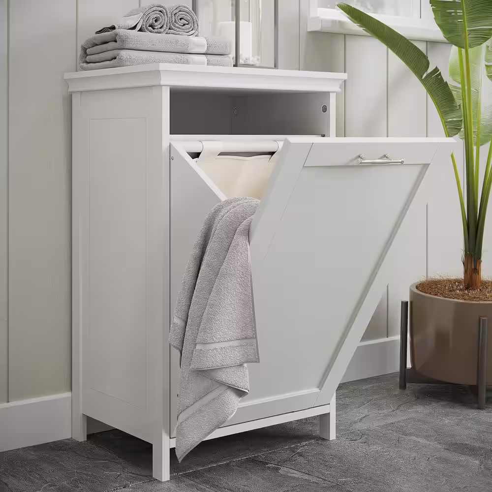 RiverRidge Home Somerset 18 in. W x 14 in. D x 30 in. H Tilt-Out Laundry Hamper in White