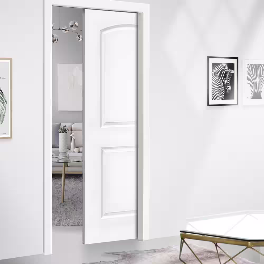 CALHOME 36 in. x 80 in. White Stained Composite MDF Hollow Core 2 Panel Round Top Interior Door Slab For Pocket Door