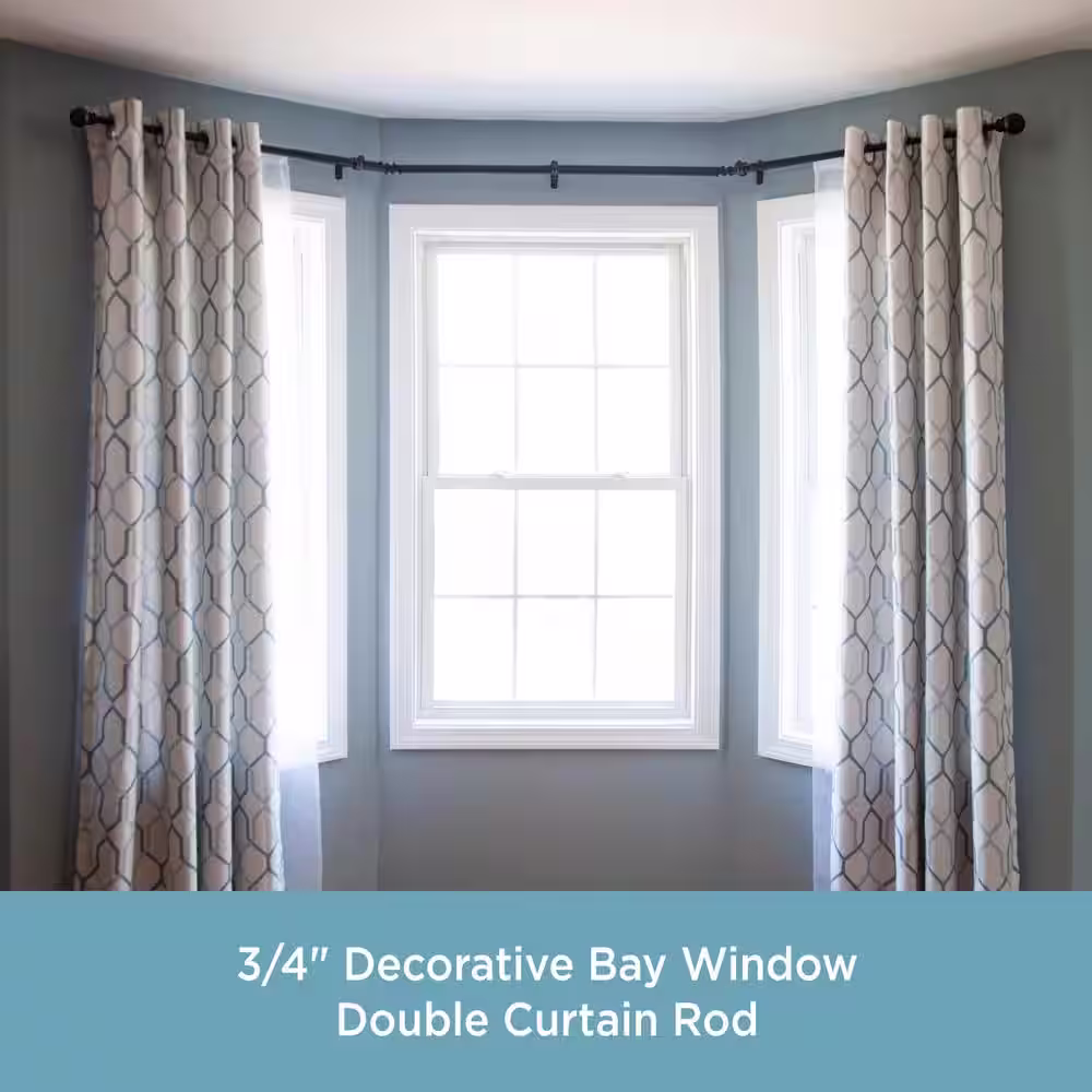 Kenney Bryce 78 in. - 144 in. Adjustable Double Bay Window Curtain Rod 3/4 in. Diameter in Black with Ball Finials