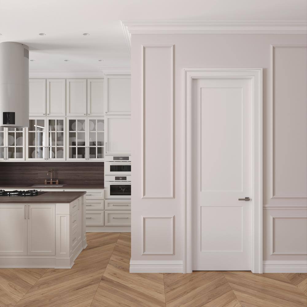 None 18 in. x 96 in. Right-Handed Solid Core Primed White Composite Single Prehung Interior Door Satin Nickel Hinges