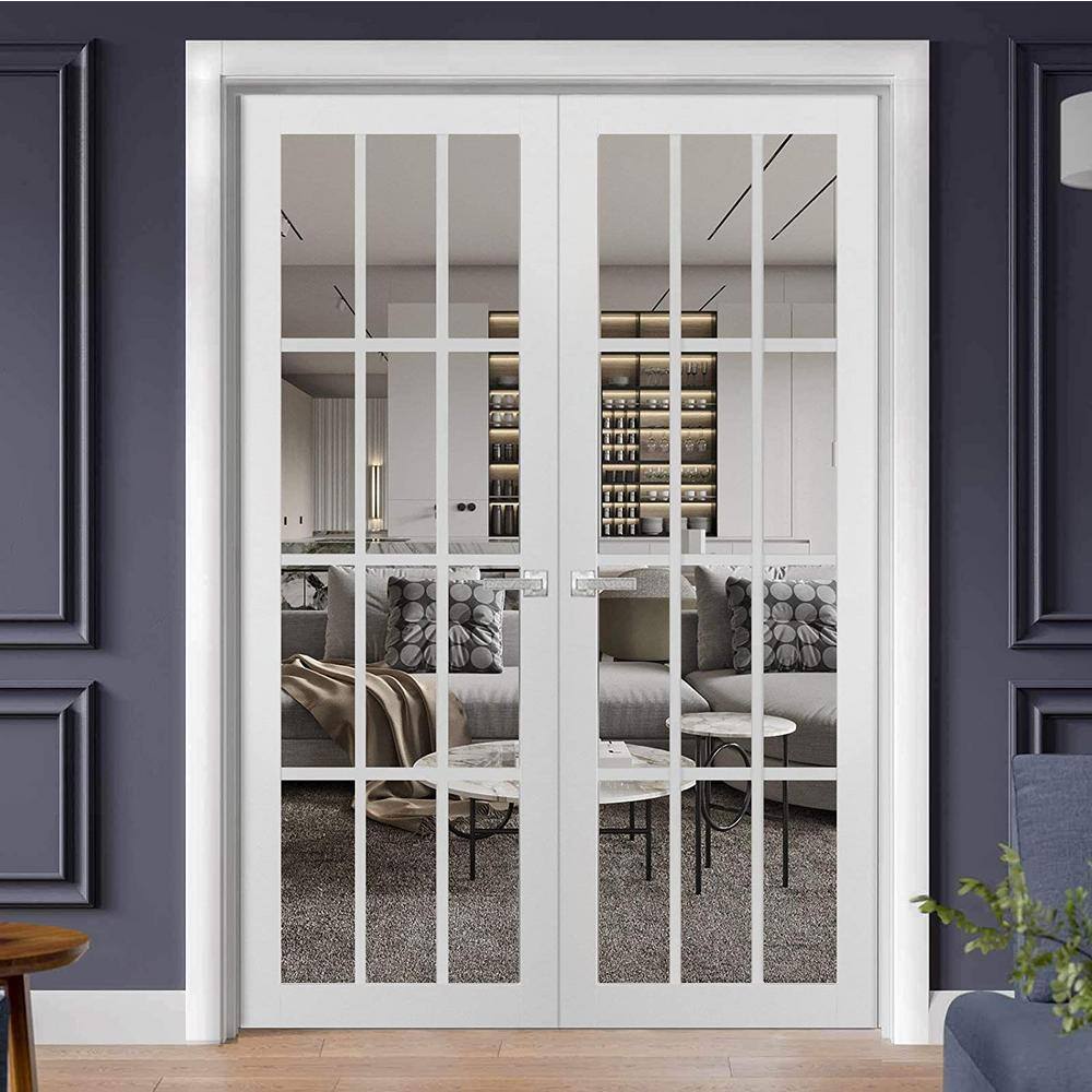 Sartodoors 3355 84 in. x 80 in. Universal Handling Frosted Glass Solid Core White Finished Pine Wood Interior Door Slab