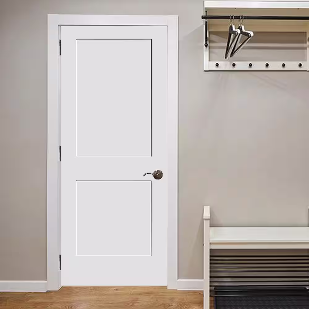 Pacific Entries Shaker 24 in. x 80 in. 2-Panel Primed Pine Wood White Primed Craftsman Interior Door Slab