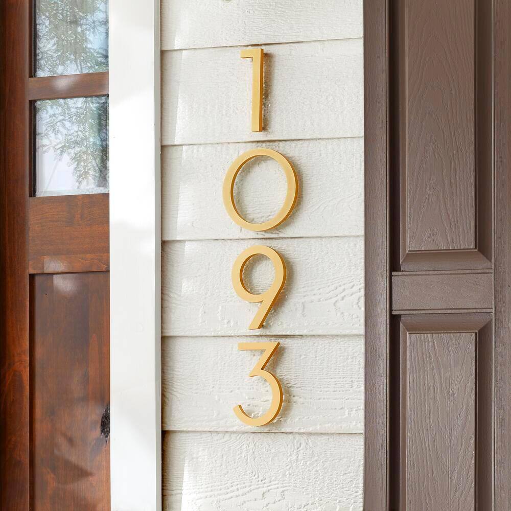 Everbilt 8 in. Brushed Brass Aluminum Floating or Flat Modern House Number 0