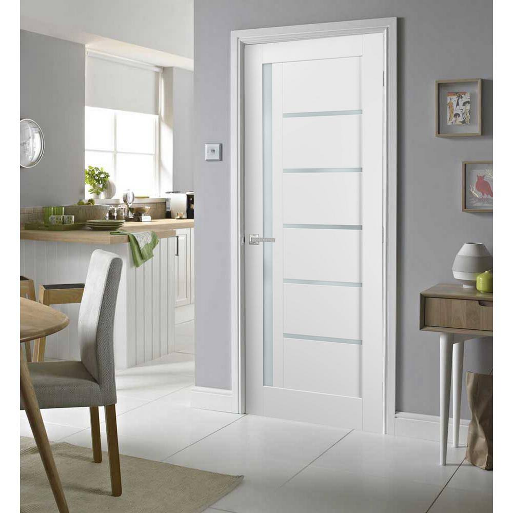 Sartodoors 4088 24 in. x 96 in. Left/Right Frosted Solid MDF White Finished Pine Wood Single Prehung Interior Door with Hardware