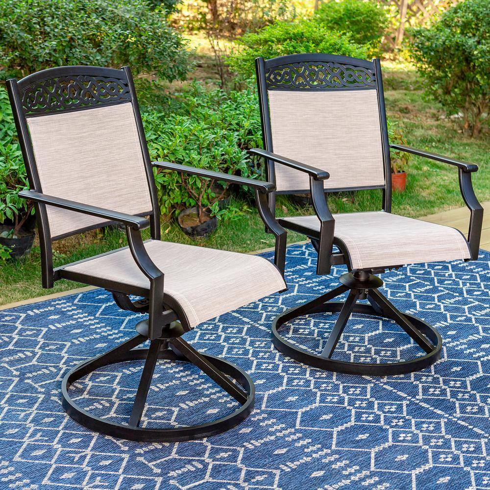 None 9-Piece Metal Outdoor Dining Set with Square Table and Textilene Aluminum Swivel Dining